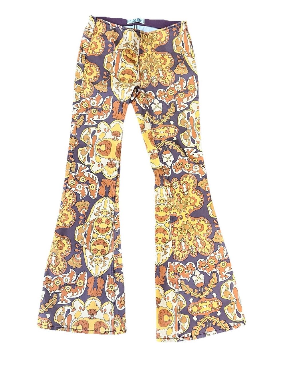 SZ 26 Free People 70’s style Vintage Print Orange BrownPenny Pull On Flare Pant